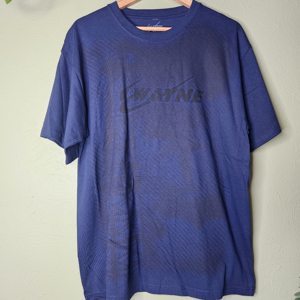 Wayne Workwear Graphic Logo Tee Shirt Men’s Large Blue Oil Rig Print Industrial